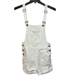 NWT Sneak Peek Women's White Denim Distressed Shortalls Overalls Size M